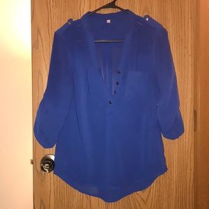 Blue half button down blouse